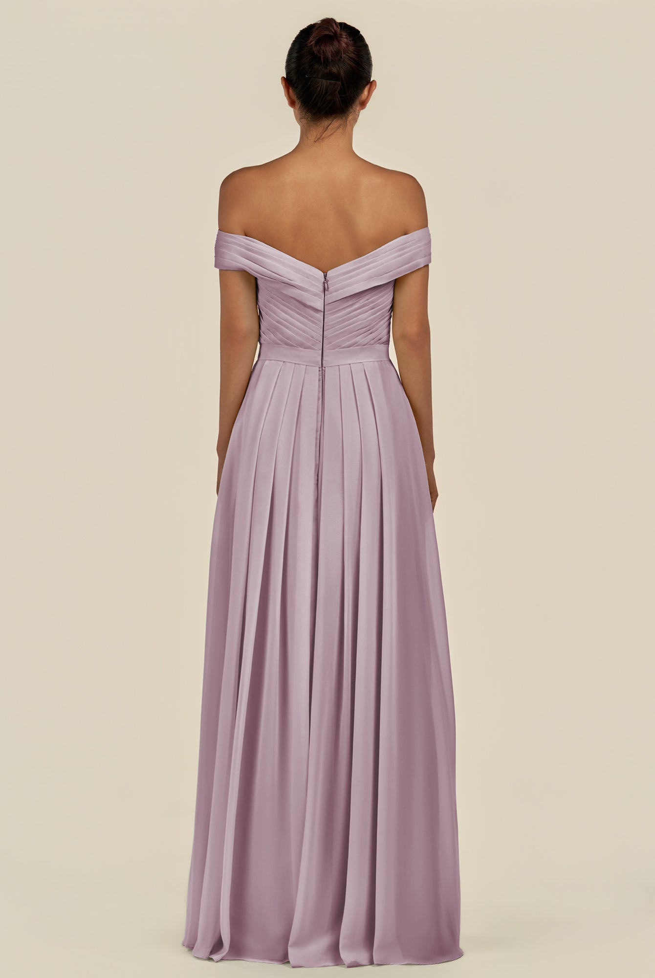 KissDress-Lurina Dusk A Line Chiffon Off the Shoulder Pleated Long Bridesmaid Dress with Slit