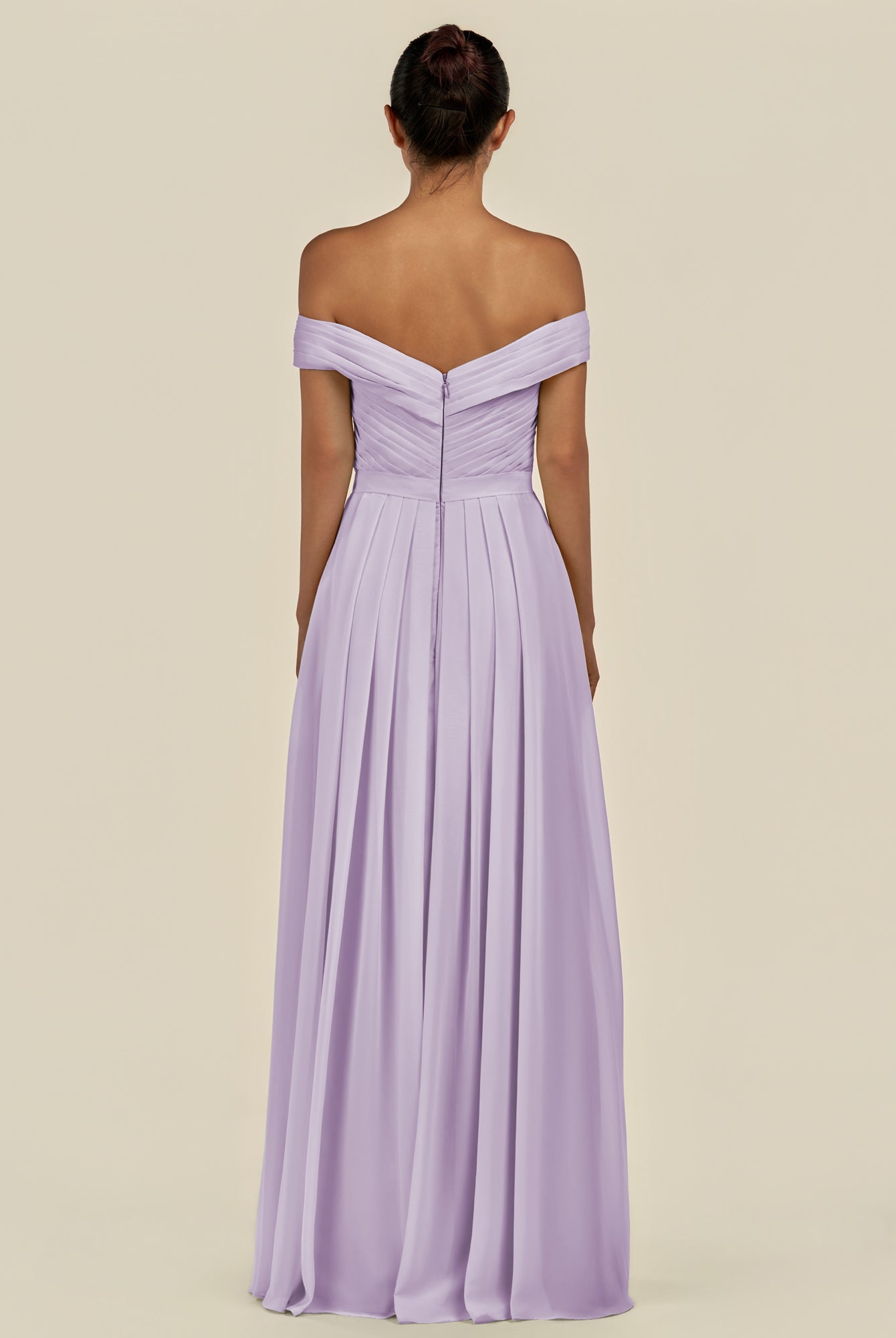 KissDress-Lurina Lavender A Line Chiffon Off the Shoulder Pleated Long Bridesmaid Dress with Slit