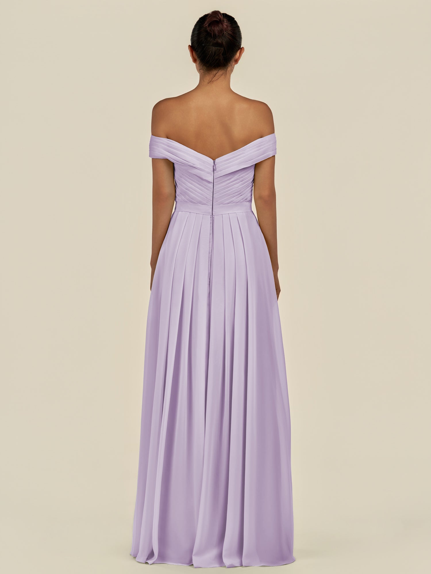 KissDress-Lurina Lavender A Line Chiffon Off the Shoulder Pleated Long Bridesmaid Dress with Slit