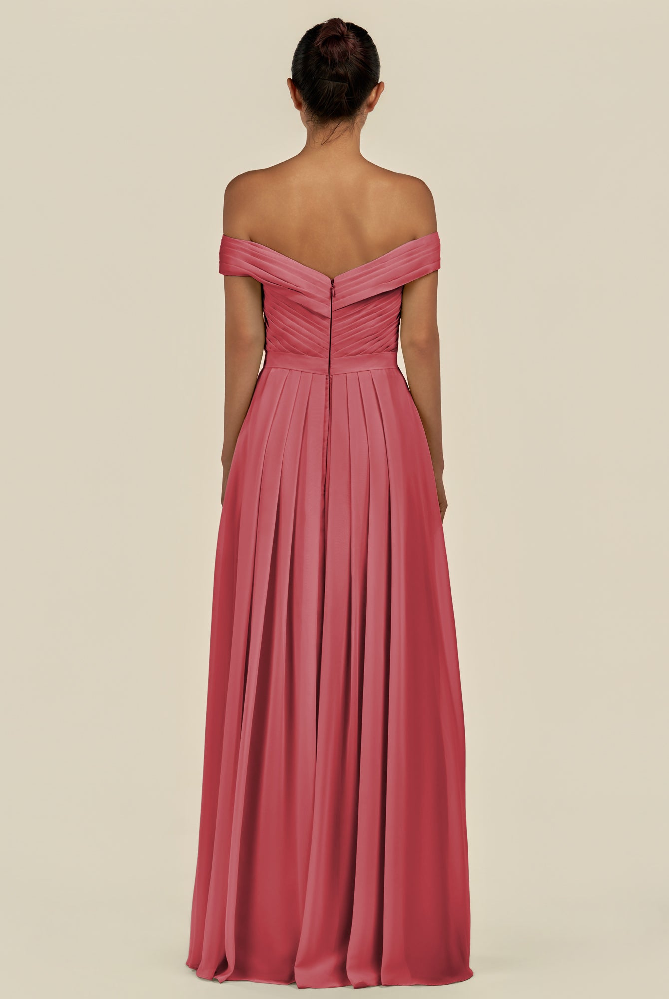 KissDress-Lurina Merlot A Line Chiffon Off the Shoulder Pleated Long Bridesmaid Dress with Slit
