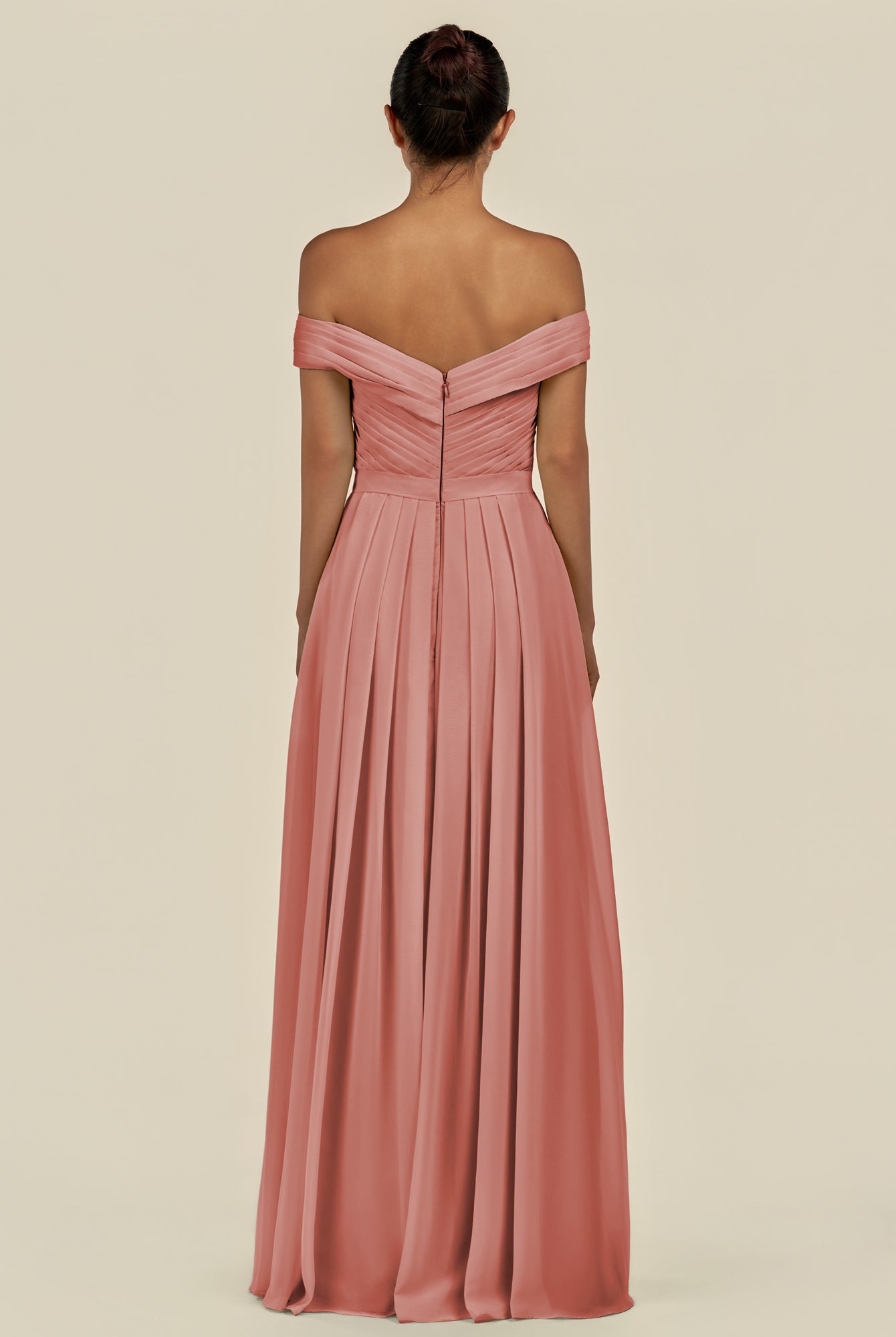KissDress-Lurina Mulberry A Line Chiffon Off the Shoulder Pleated Long Bridesmaid Dress with Slit
