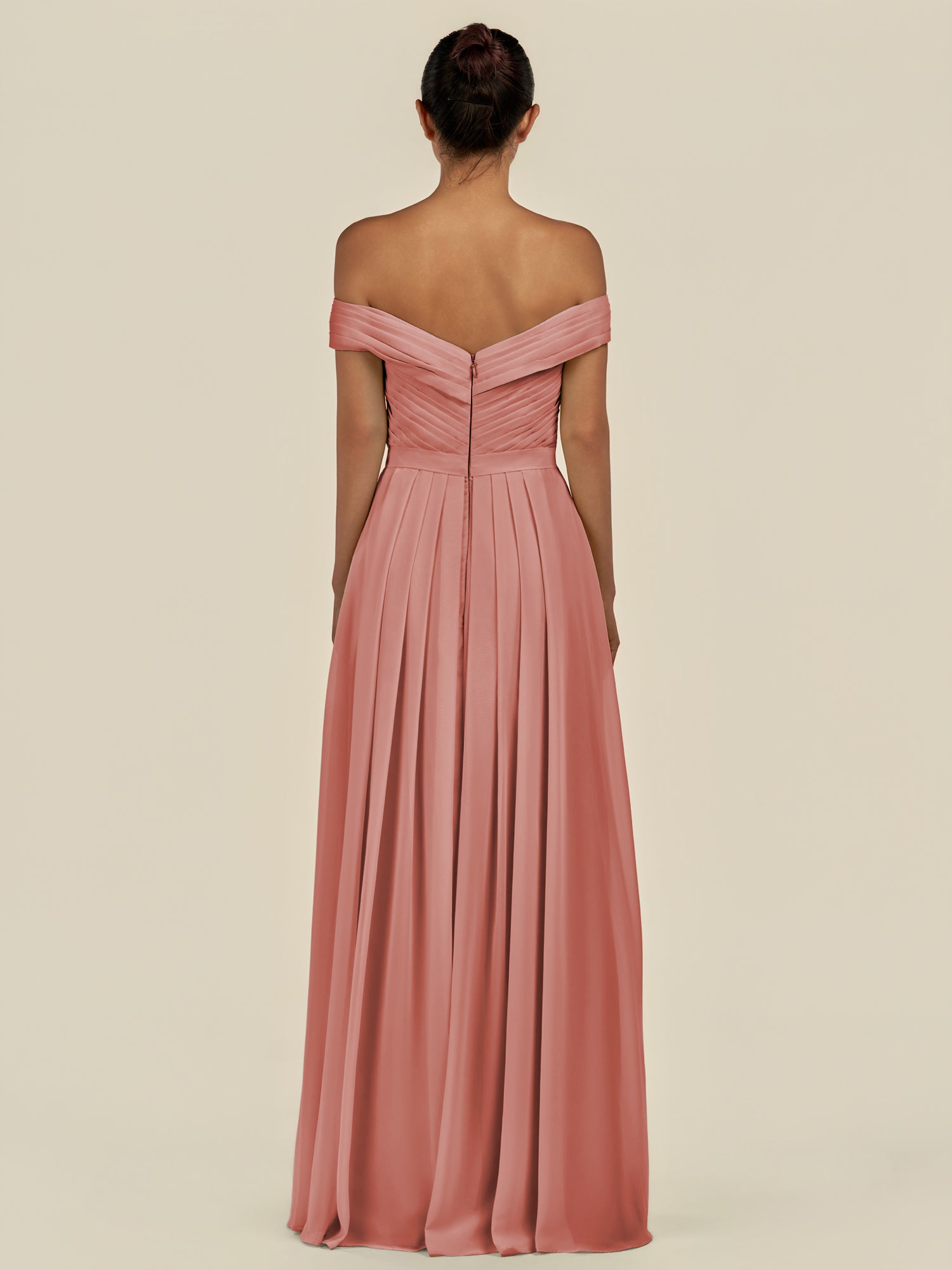 KissDress-Lurina Mulberry A Line Chiffon Off the Shoulder Pleated Long Bridesmaid Dress with Slit