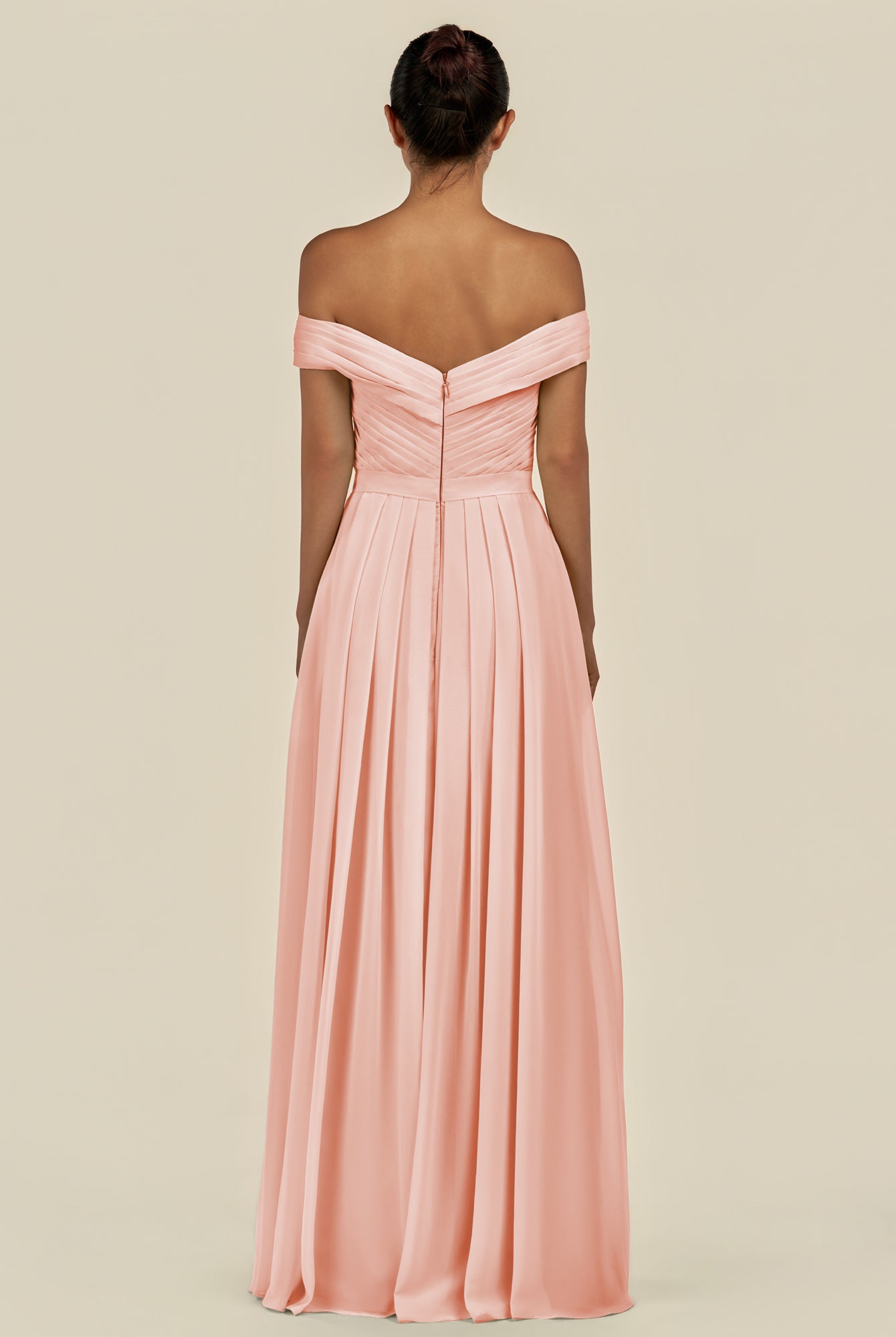KissDress-Lurina Rose Petal A Line Chiffon Off the Shoulder Pleated Long Bridesmaid Dress with Slit