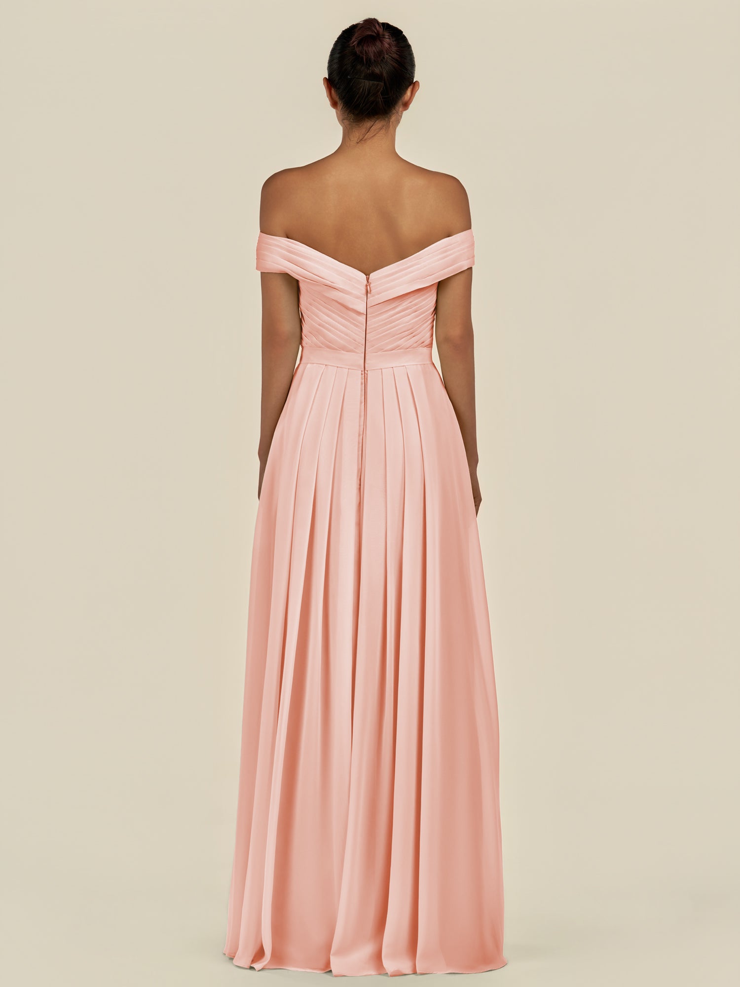 KissDress-Lurina Rose Petal A Line Chiffon Off the Shoulder Pleated Long Bridesmaid Dress with Slit