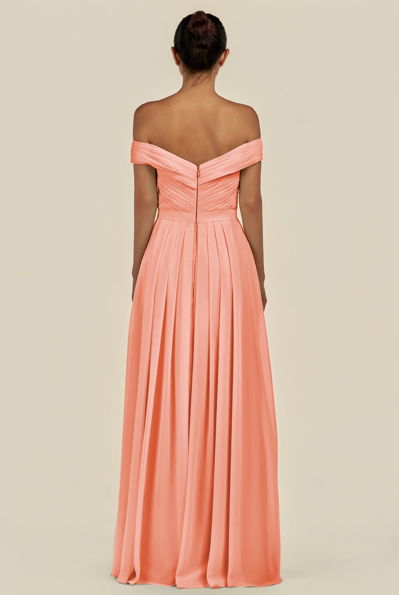 KissDress-Lurina Rosette A Line Chiffon Off the Shoulder Pleated Long Bridesmaid Dress with Slit