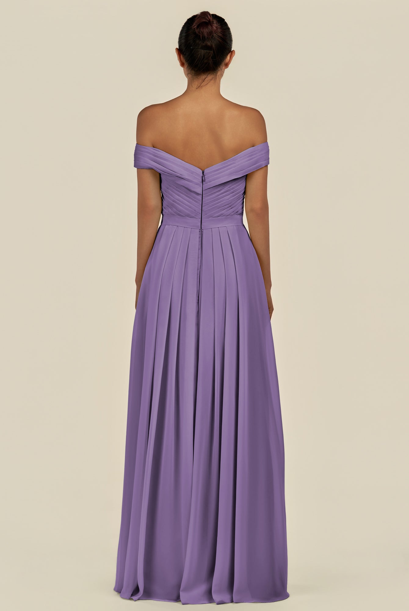 KissDress-Lurina Tahiti A Line Chiffon Off the Shoulder Pleated Long Bridesmaid Dress with Slit