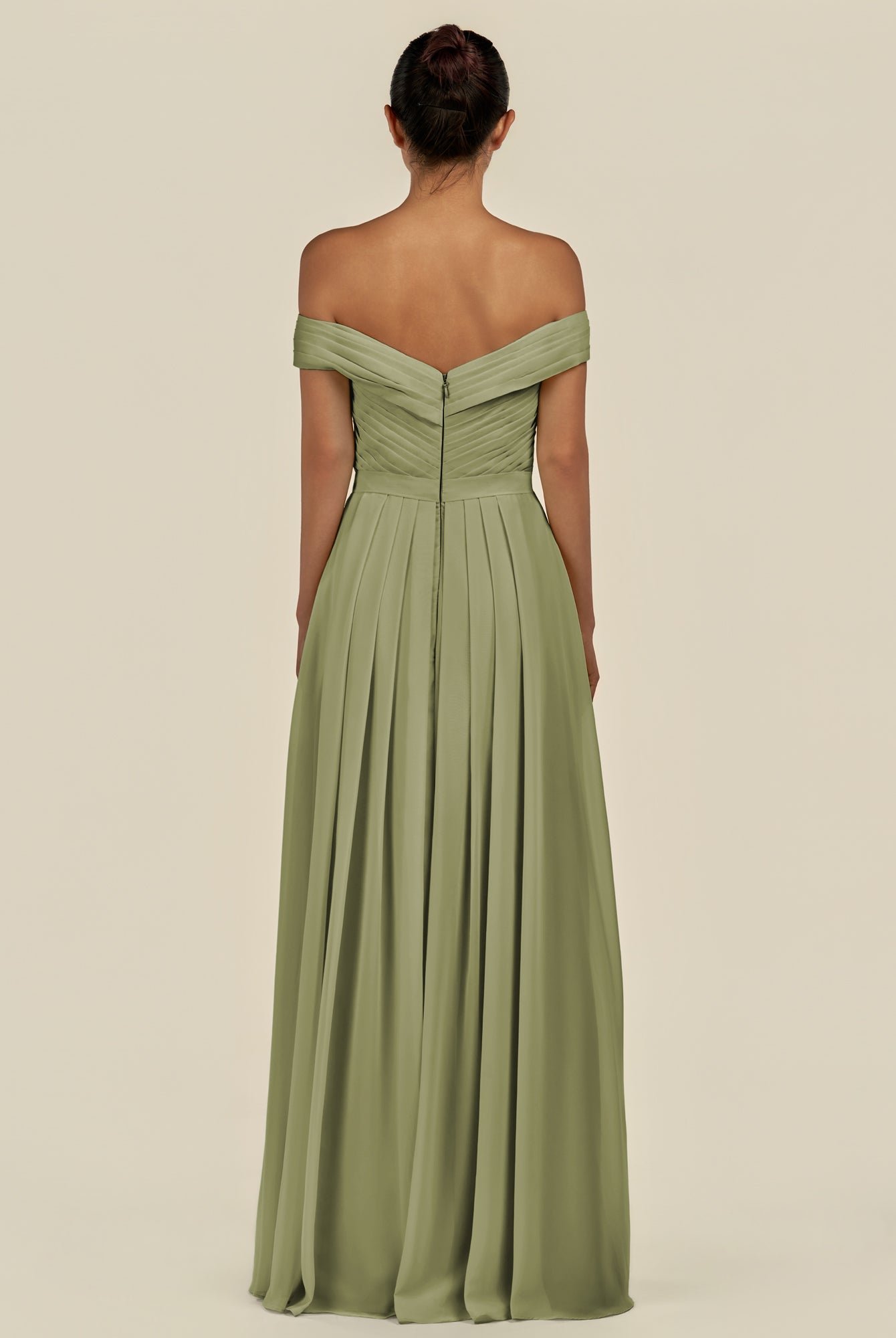 KissDress-Lurina Thyme A Line Chiffon Off the Shoulder Pleated Long Bridesmaid Dress with Slit