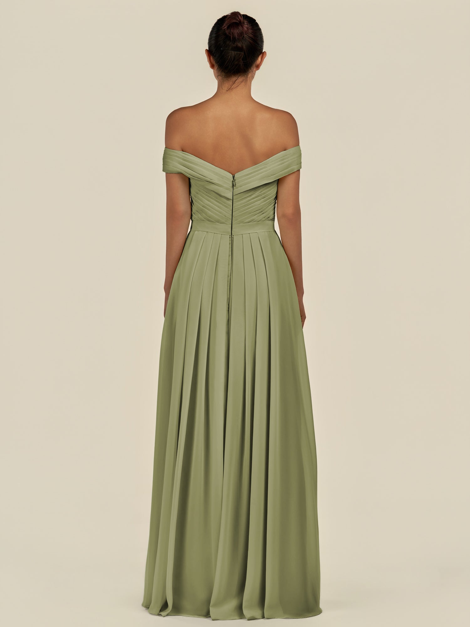 KissDress-Lurina Thyme A Line Chiffon Off the Shoulder Pleated Long Bridesmaid Dress with Slit