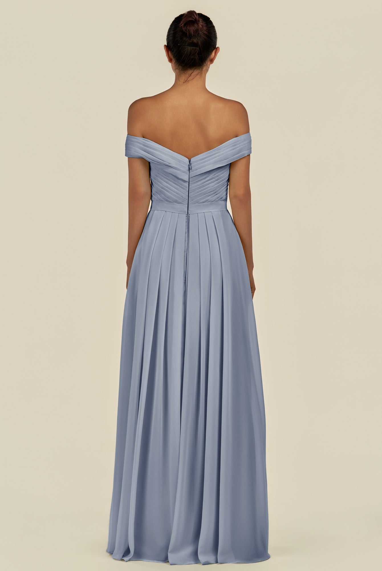 KissDress-Lurina Twilight A Line Chiffon Off the Shoulder Pleated Long Bridesmaid Dress with Slit
