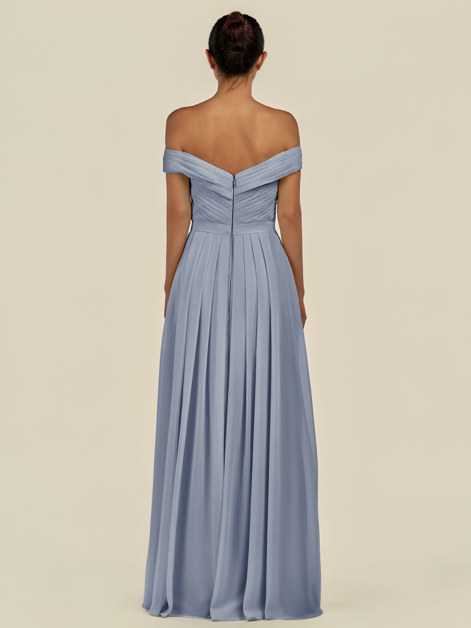 KissDress-Lurina Twilight A Line Chiffon Off the Shoulder Pleated Long Bridesmaid Dress with Slit