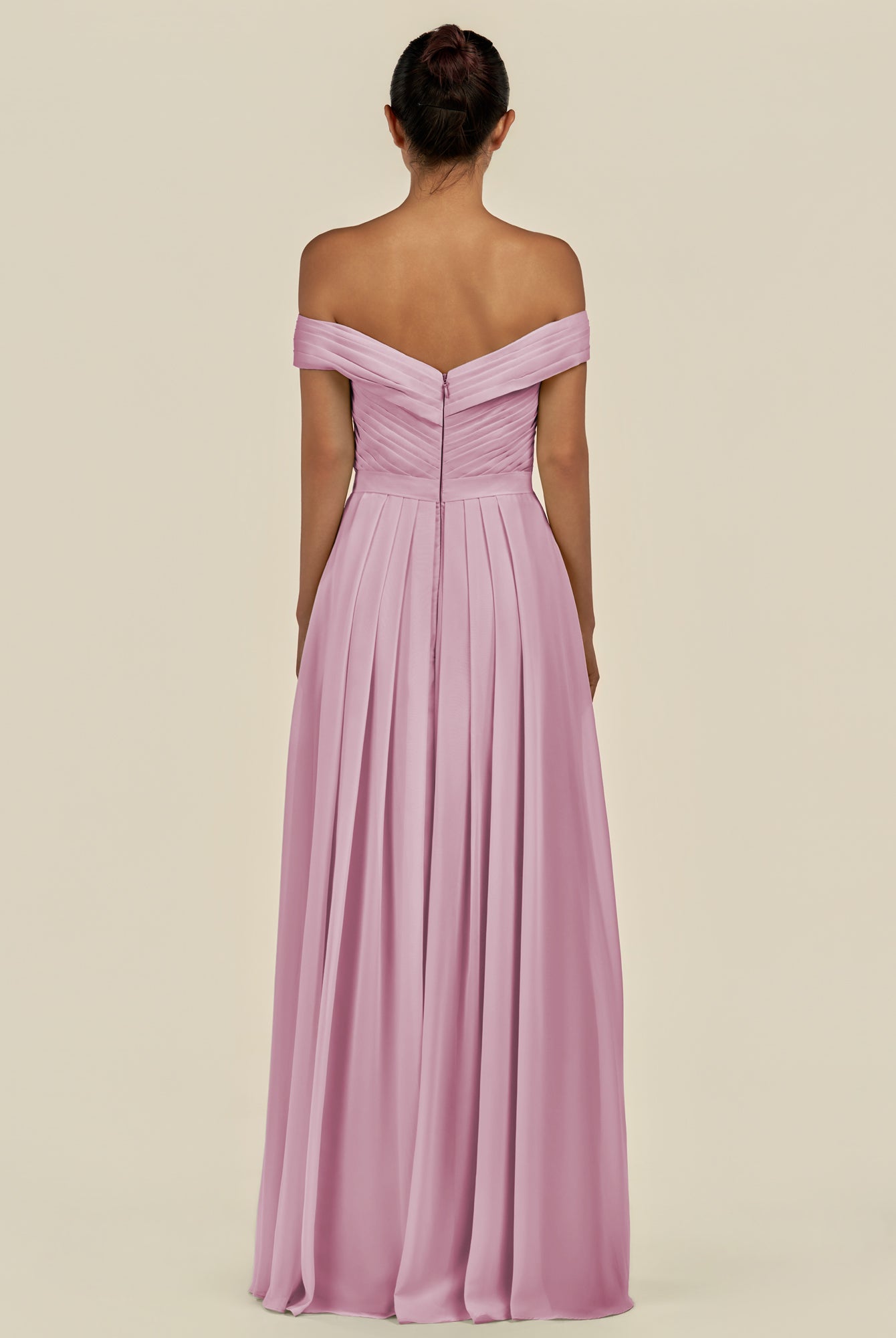 KissDress-Lurina Vintage Mauve A Line Chiffon Off the Shoulder Pleated Long Bridesmaid Dress with Slit