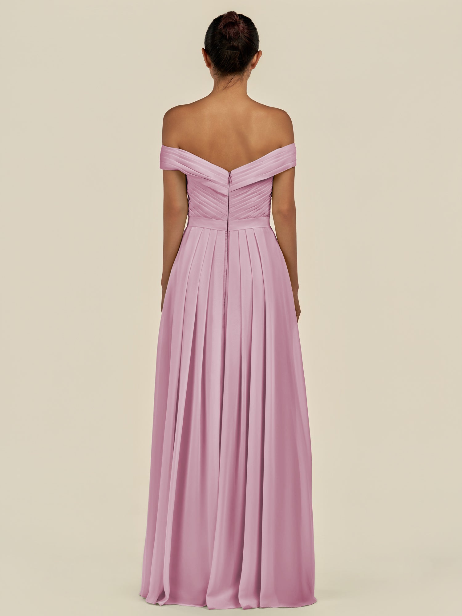 KissDress-Lurina Vintage Mauve A Line Chiffon Off the Shoulder Pleated Long Bridesmaid Dress with Slit