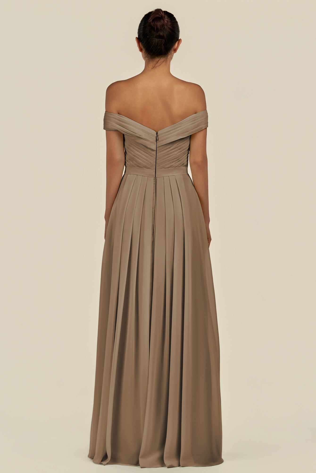 KissDress-Lurina Willow Green A Line Chiffon Off the Shoulder Pleated Long Bridesmaid Dress with Slit