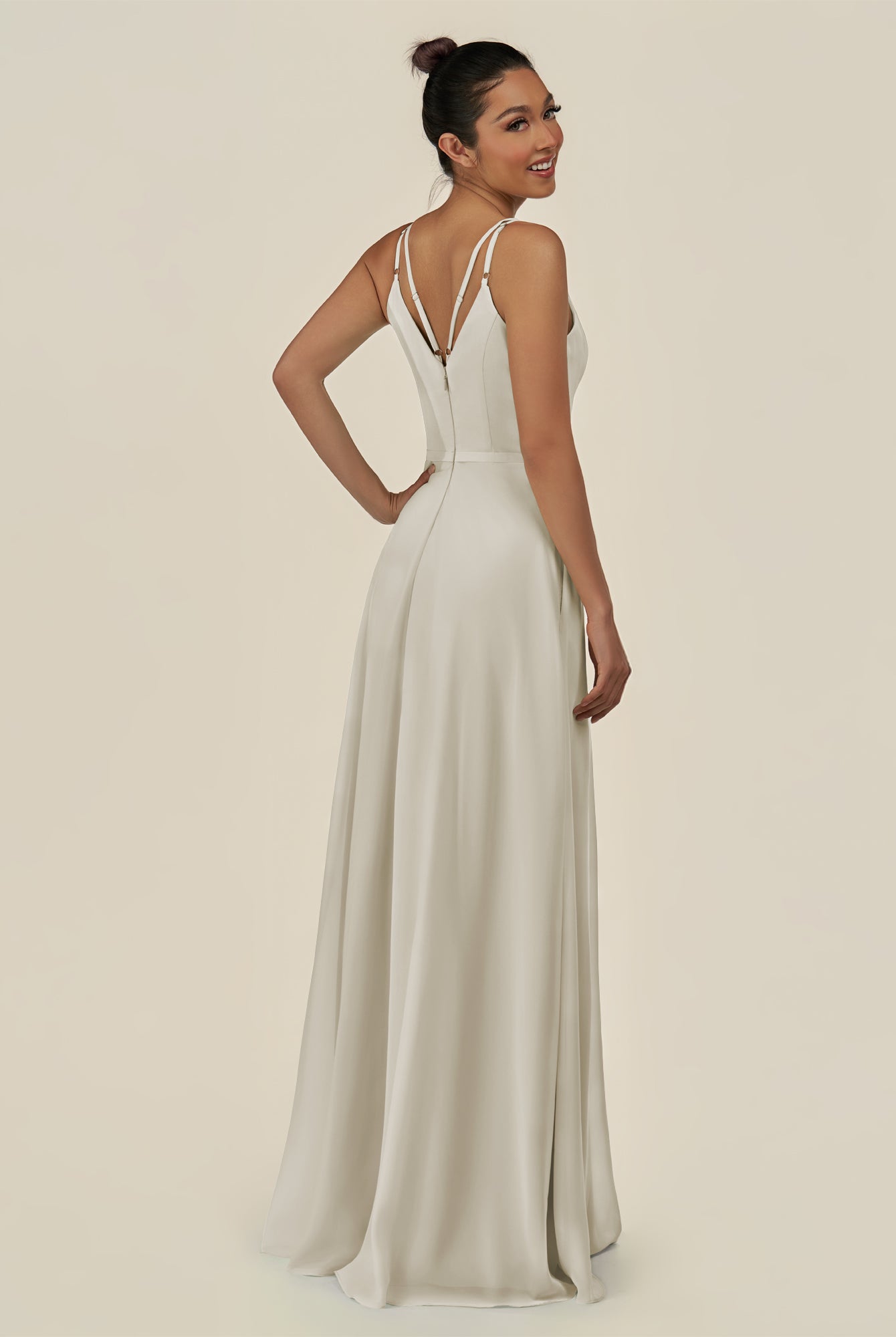 KissDress-Lurne Dove Gray A Line Chiffon V Neck Long Bridesmaid Dress with Cinched Waistline