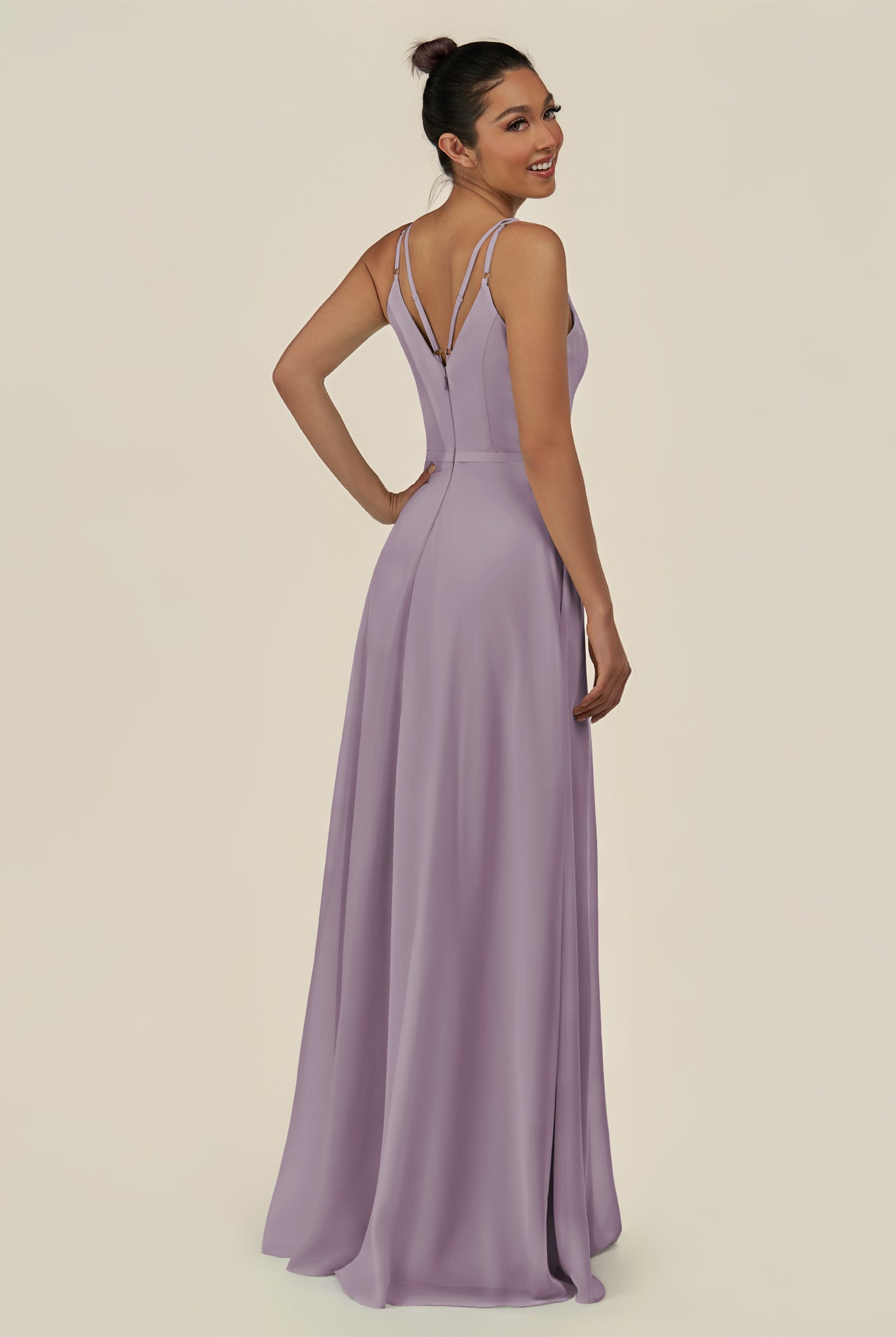 KissDress-Lurne Dusk A Line Chiffon V Neck Long Bridesmaid Dress with Cinched Waistline