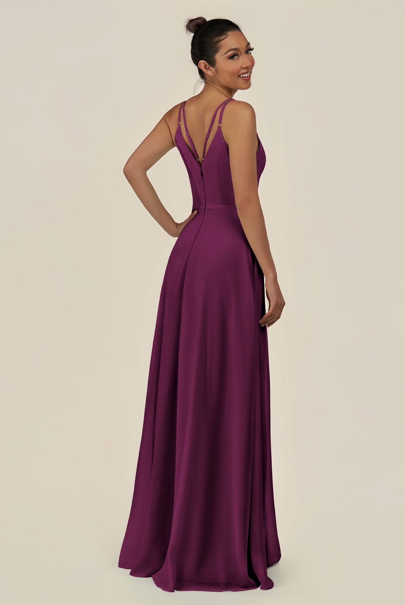 KissDress-Lurne Fig A Line Chiffon V Neck Long Bridesmaid Dress with Cinched Waistline