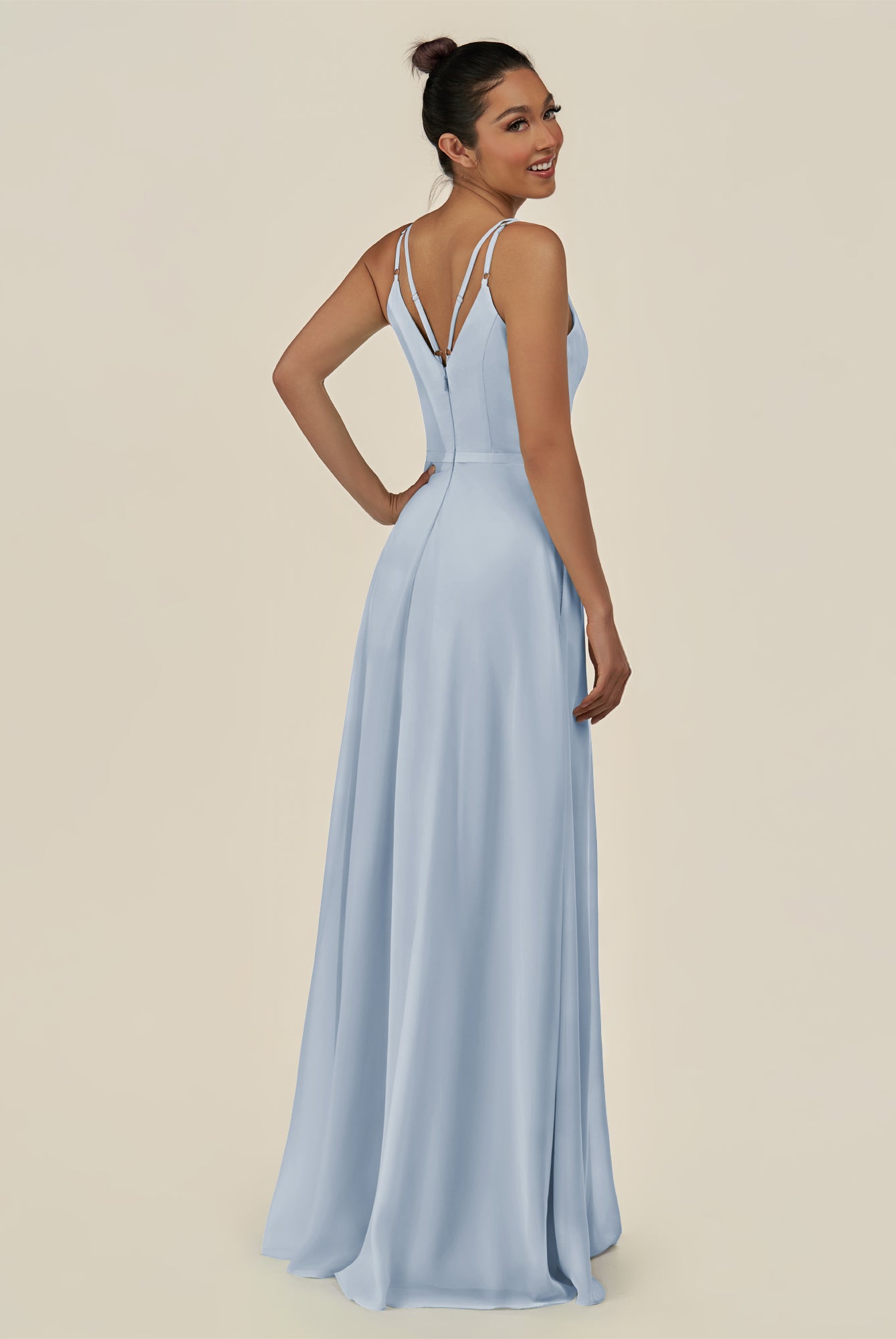 KissDress-Lurne Ice A Line Chiffon V Neck Long Bridesmaid Dress with Cinched Waistline