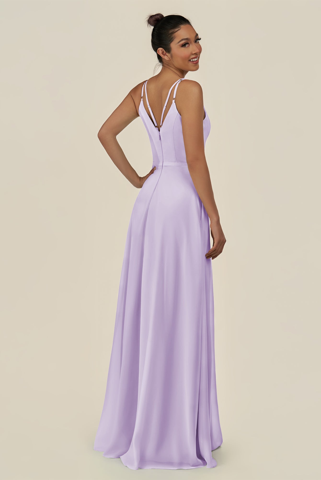 KissDress-Lurne Lavender A Line Chiffon V Neck Long Bridesmaid Dress with Cinched Waistline