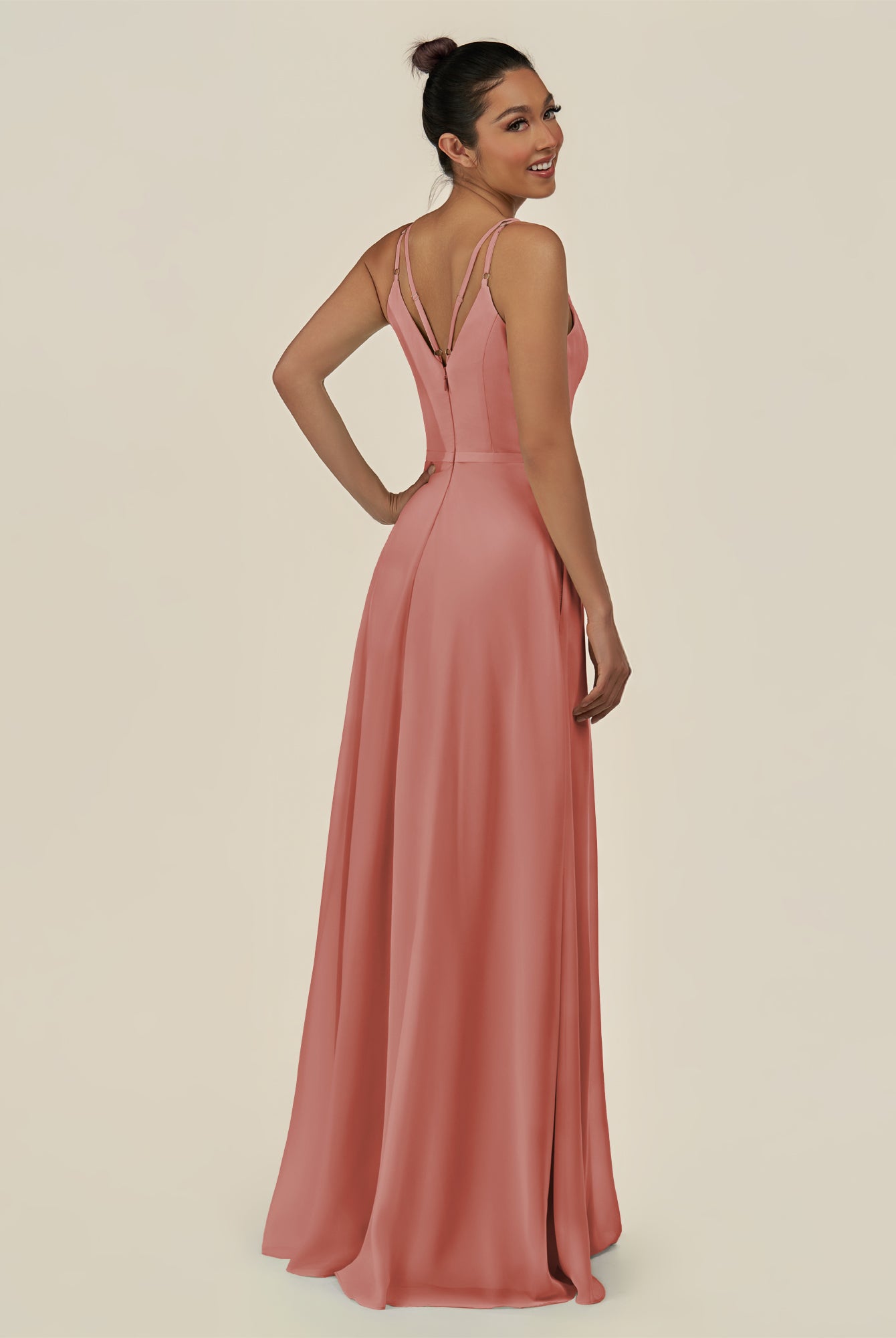 KissDress-Lurne Mulberry A Line Chiffon V Neck Long Bridesmaid Dress with Cinched Waistline