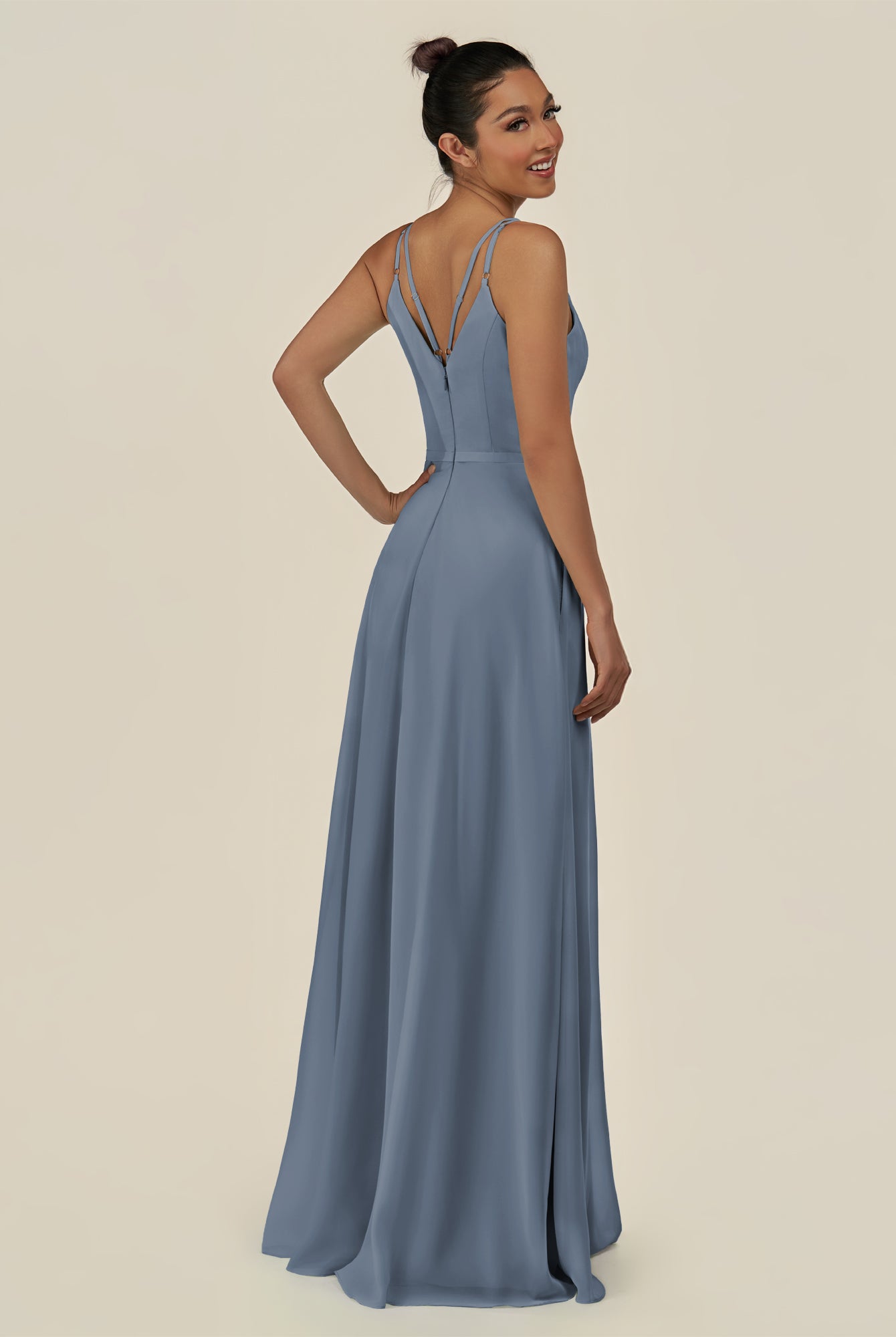 KissDress-Lurne Neptune A Line Chiffon V Neck Long Bridesmaid Dress with Cinched Waistline