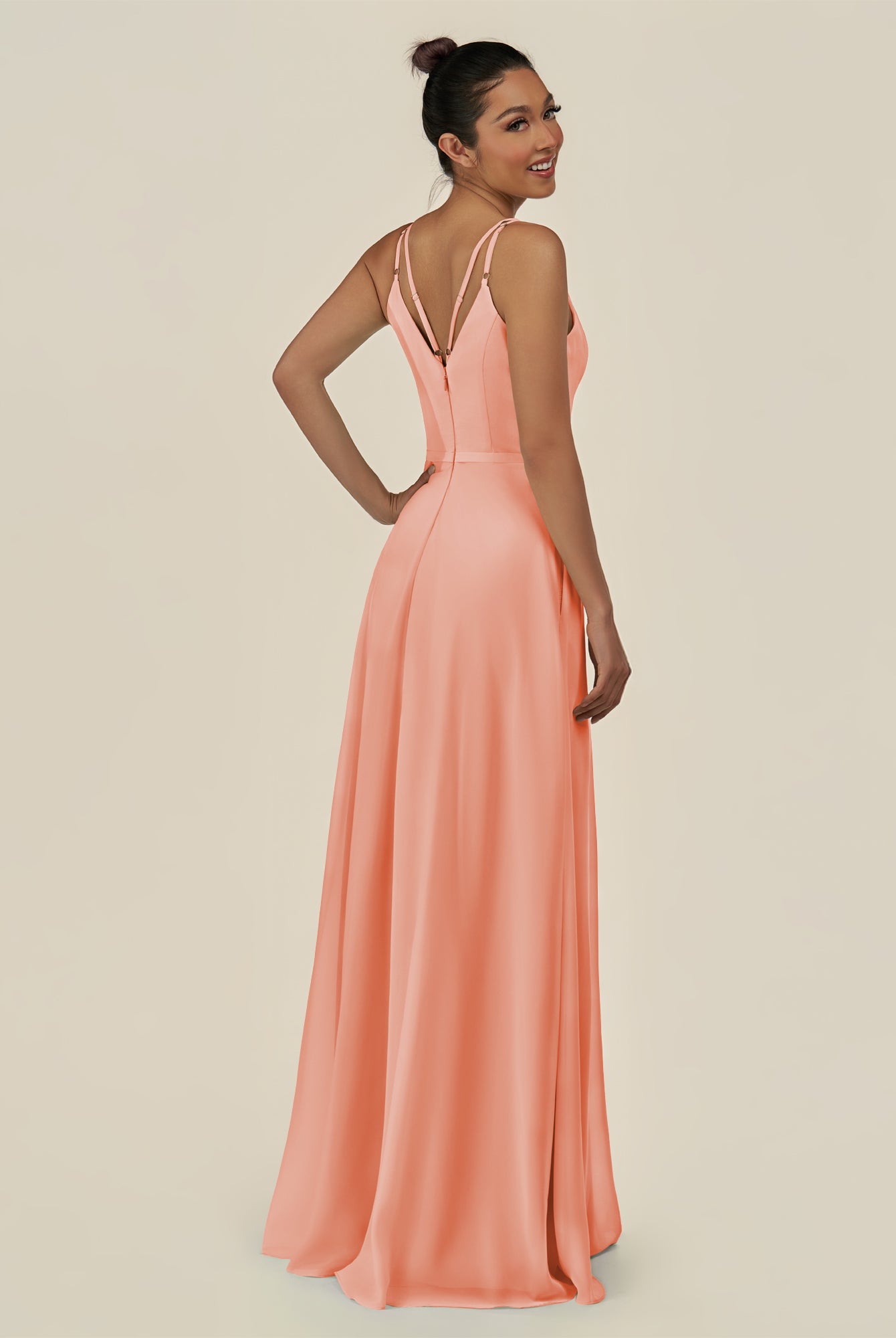 KissDress-Lurne Rosette A Line Chiffon V Neck Long Bridesmaid Dress with Cinched Waistline