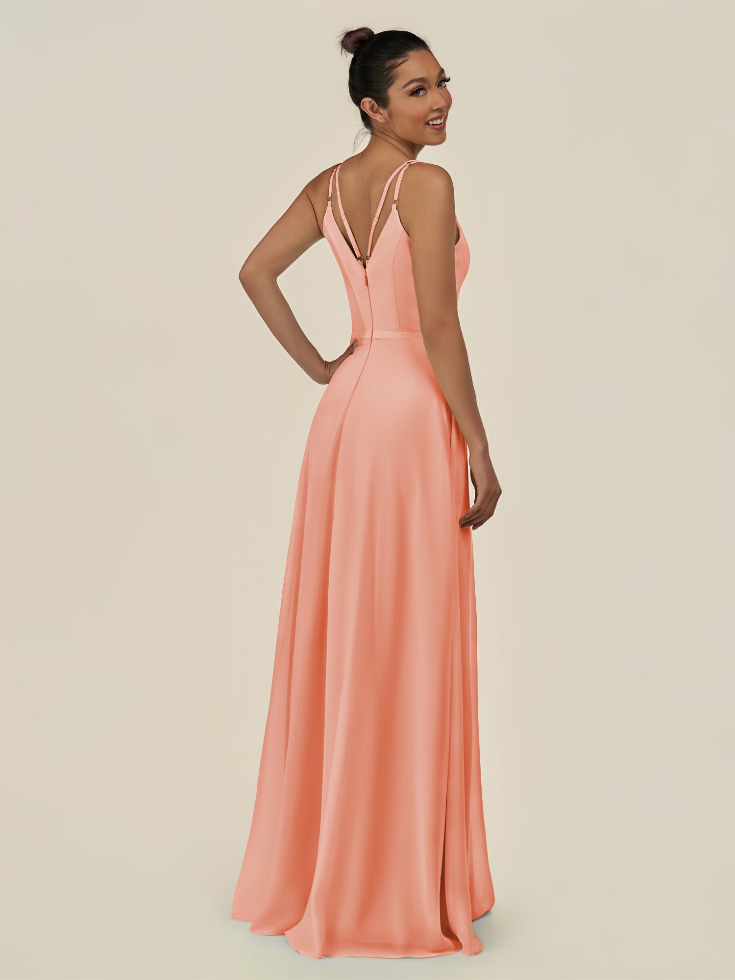 KissDress-Lurne Rosette A Line Chiffon V Neck Long Bridesmaid Dress with Cinched Waistline