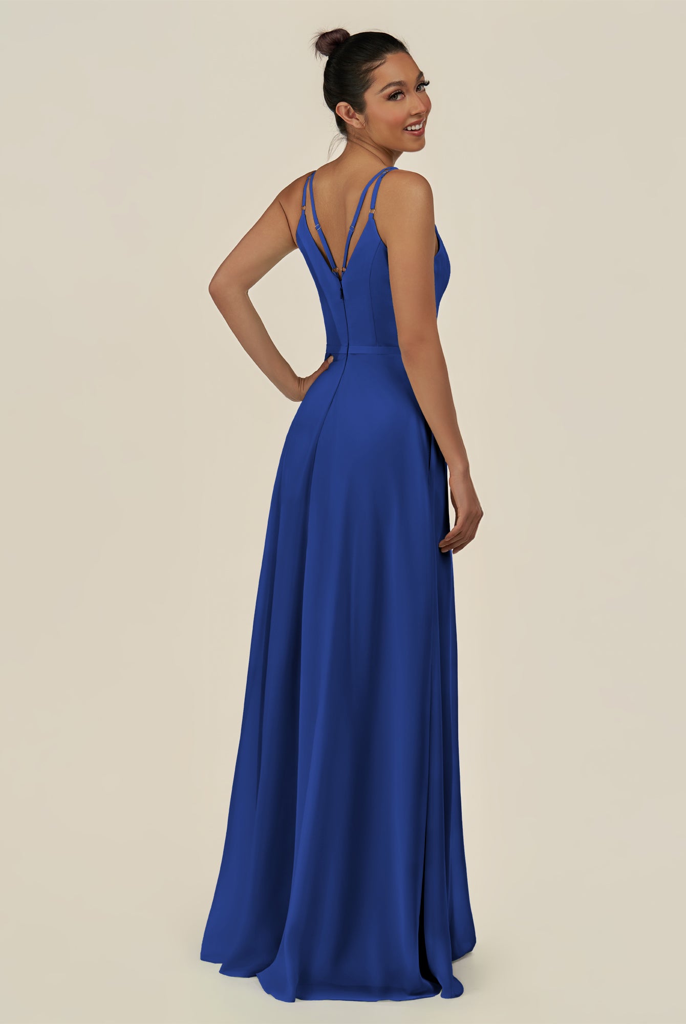 KissDress-Lurne Royal Blue A Line Chiffon V Neck Long Bridesmaid Dress with Cinched Waistline