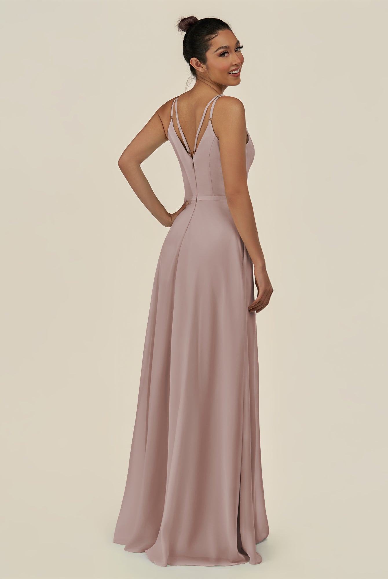 KissDress-Lurne Toffee A Line Chiffon V Neck Long Bridesmaid Dress with Cinched Waistline