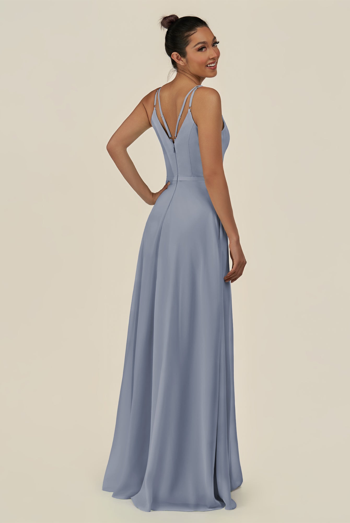 KissDress-Lurne Twilight A Line Chiffon V Neck Long Bridesmaid Dress with Cinched Waistline