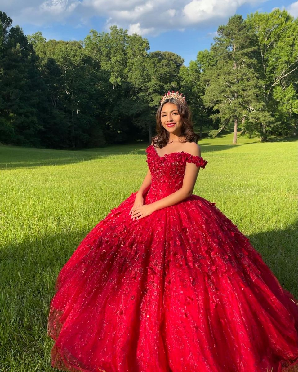 Ball Gown Lace Off the Shoulder Red Quinceanera Dress