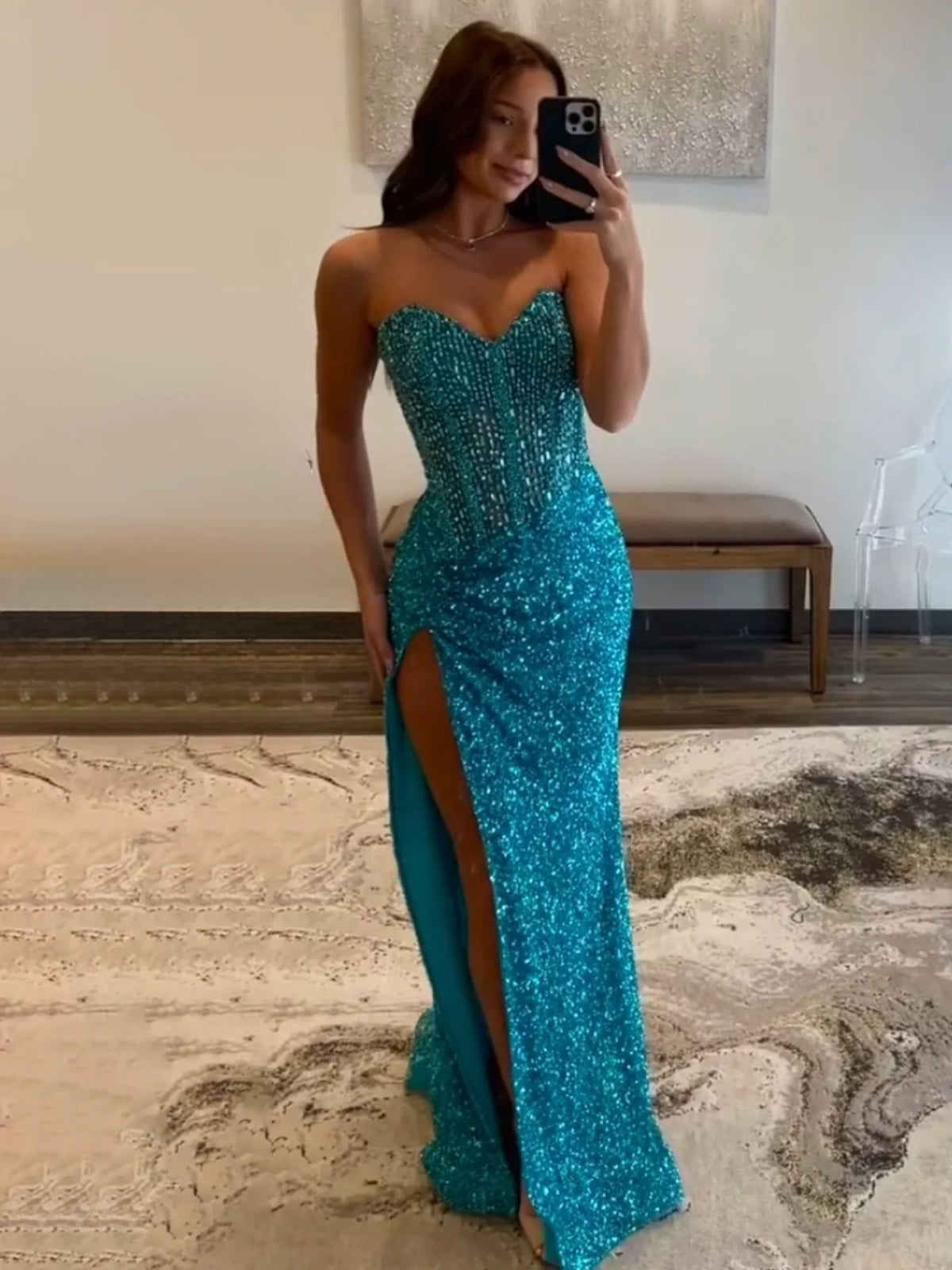 Sweetheart Sequins Mermaid Prom Dress With Beading