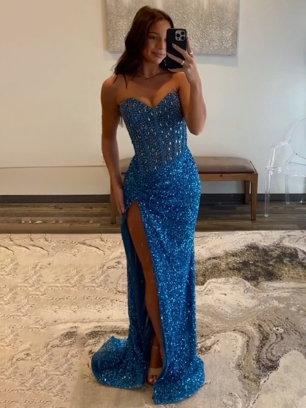 Sweetheart Sequins Mermaid Prom Dress With Beading