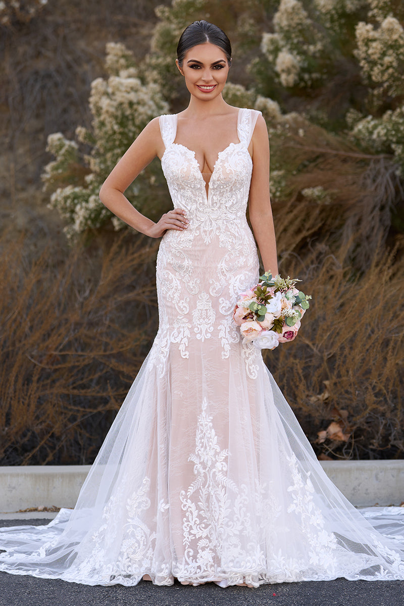 Lorette | Mermaid Off the Shoulder Lace Wedding Dresses with Train - KissProm