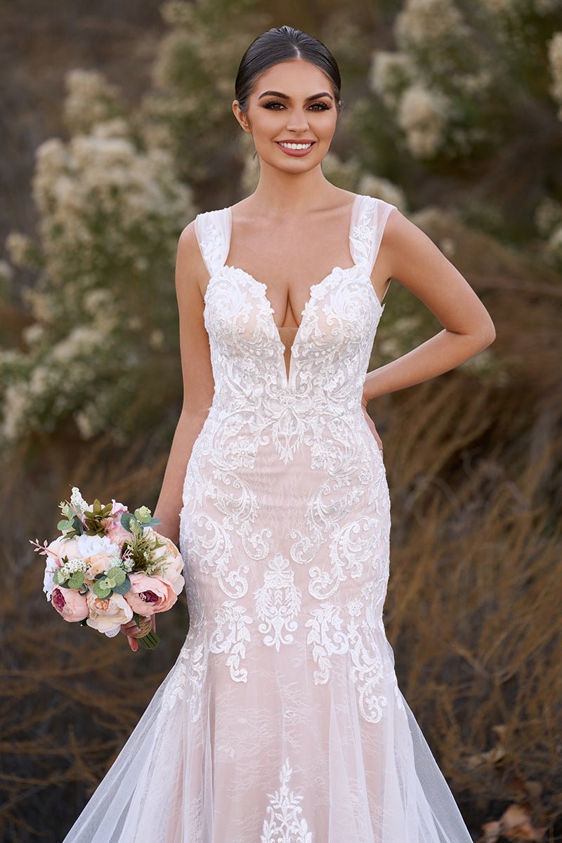 Lorette | Mermaid Off the Shoulder Lace Wedding Dresses with Train - KissProm