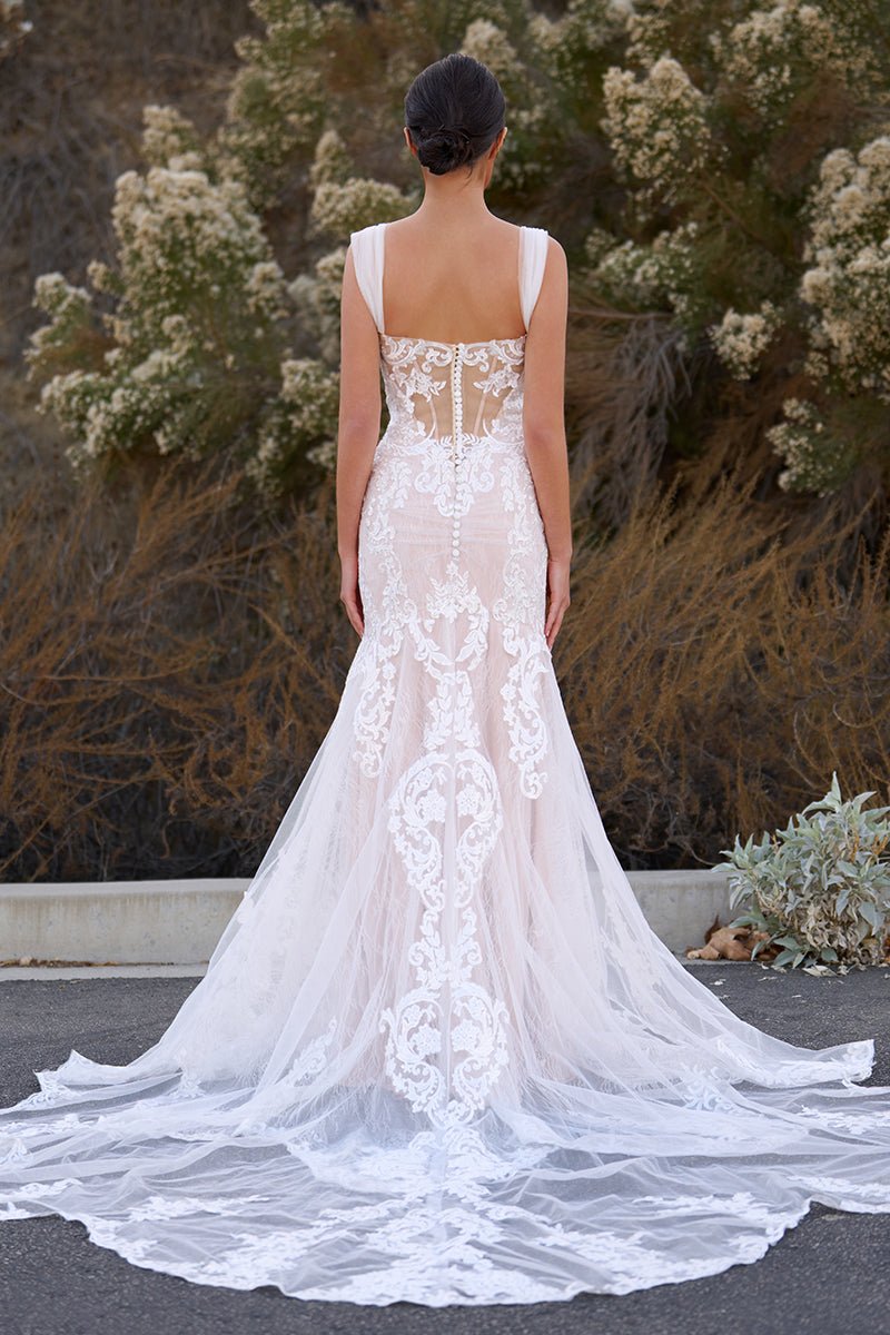 Lorette | Mermaid Off the Shoulder Lace Wedding Dresses with Train - KissProm