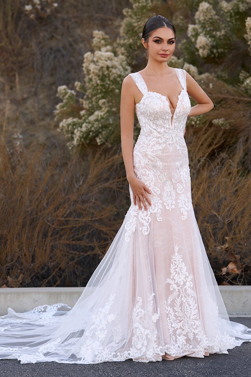 Lorette | Mermaid Off the Shoulder Lace Wedding Dresses with Train - KissProm