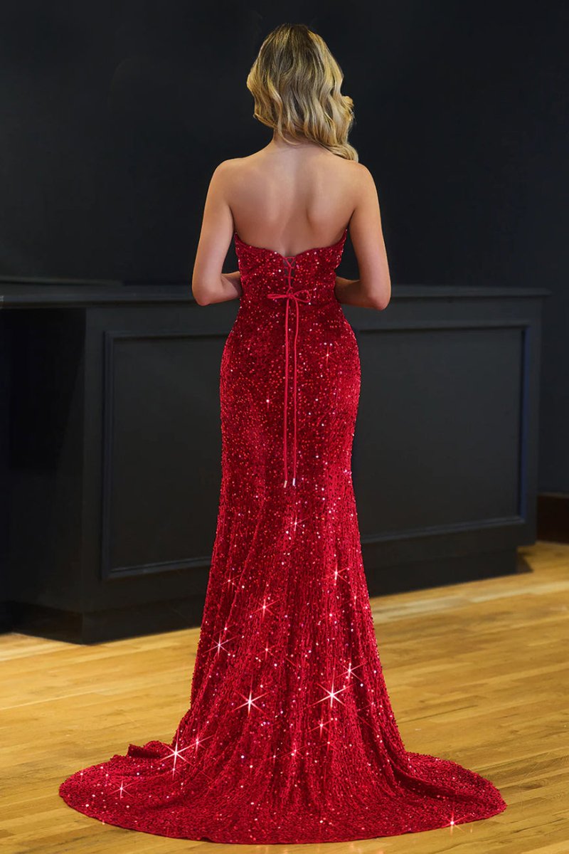 Dahlia |Mermaid Strapless Sequins Long Prom Dress with Slit - KissProm