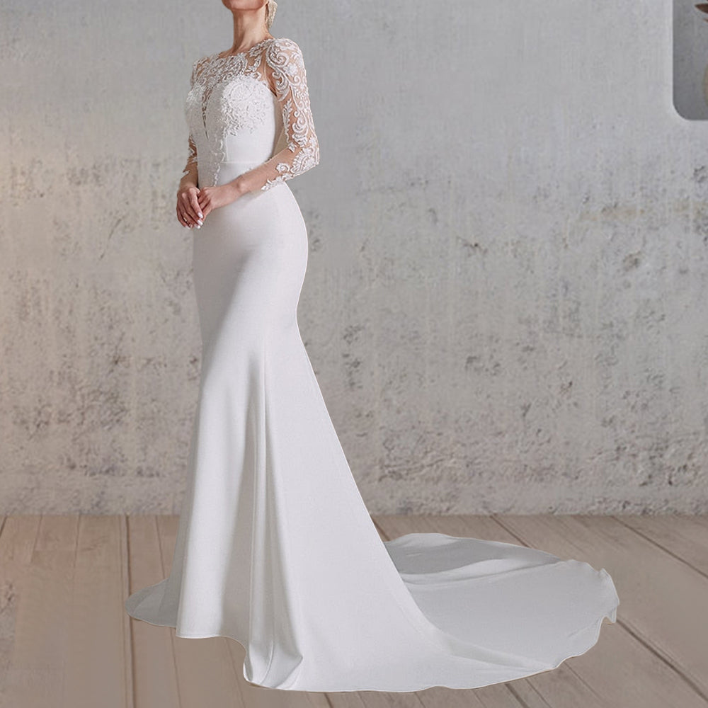 Mermaid White Lace Appliques Beaded Wedding Dress