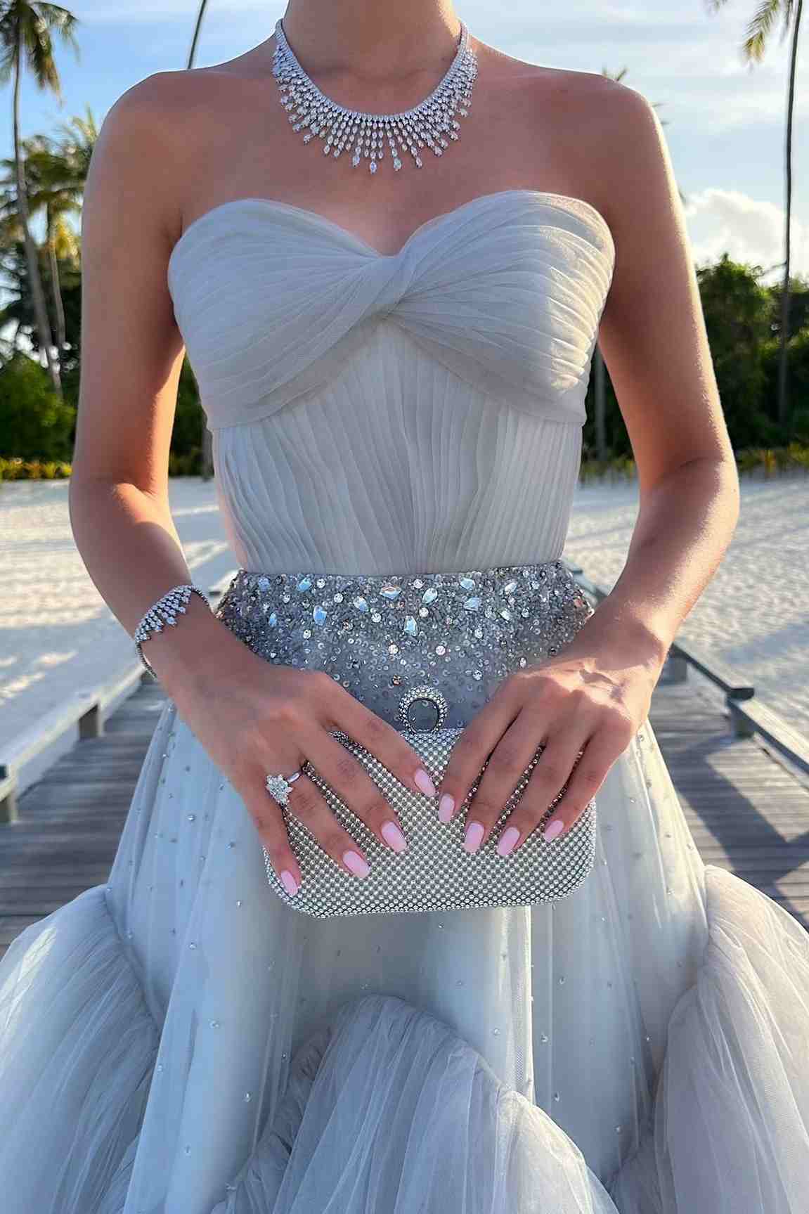 Strapless A-Line Tulle Long Prom Dress With Beading
