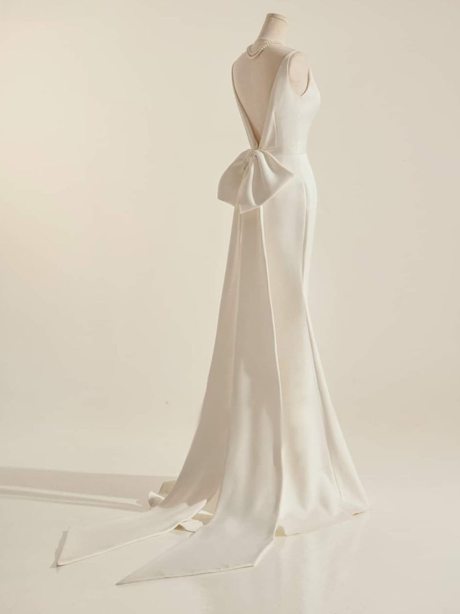 KissDress-Simple Sleeveless Mermaid Wedding Dress With Sexy Bow