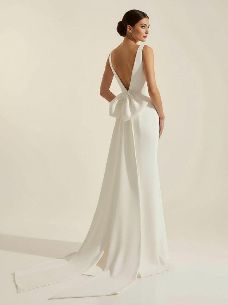 KissDress-Simple Sleeveless Mermaid Wedding Dress With Sexy Bow