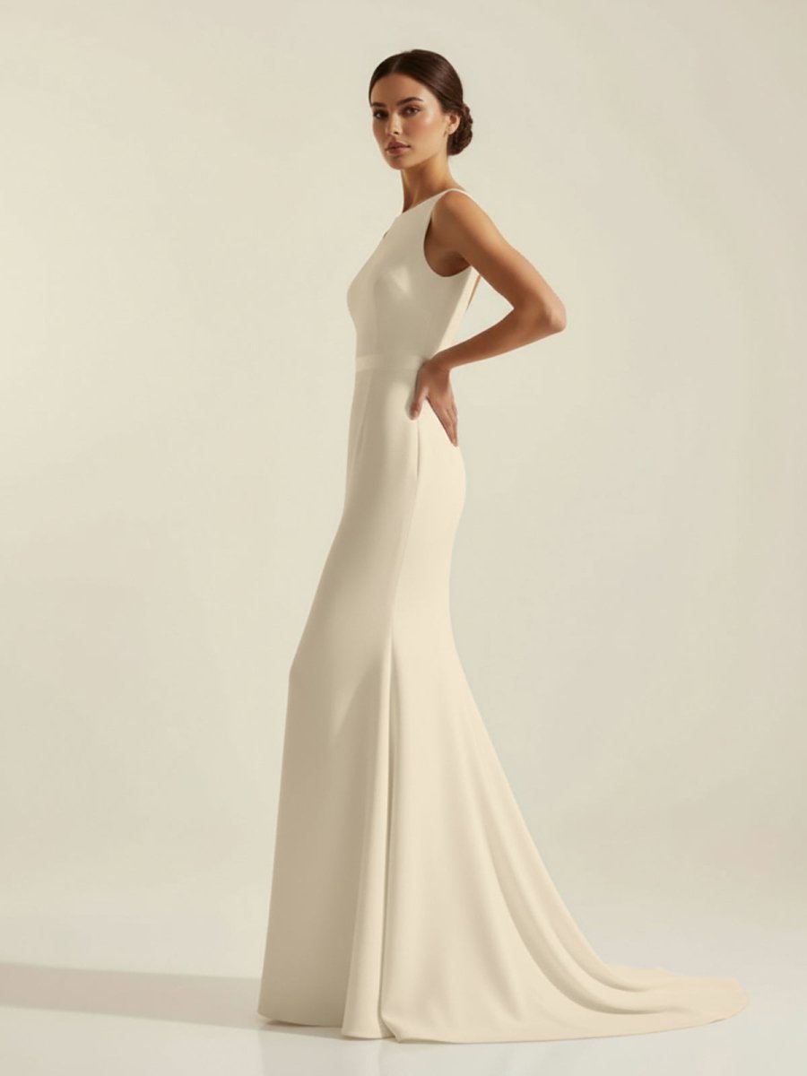 KissDress-Simple Sleeveless Mermaid Wedding Dress With Sexy Bow