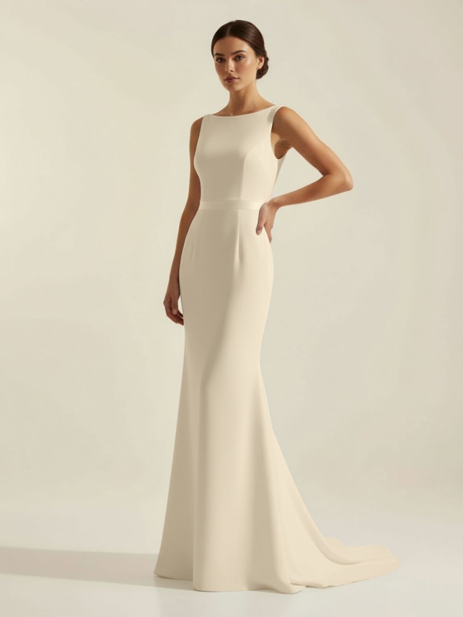 KissDress-Simple Sleeveless Mermaid Wedding Dress With Sexy Bow
