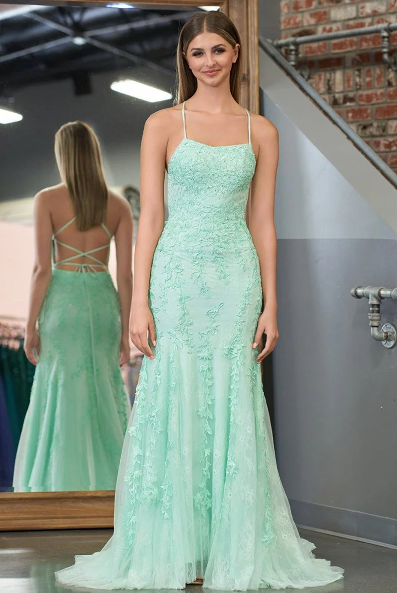 Lucille |Mermaid Spaghetti Straps Lace Prom Dress - KissProm