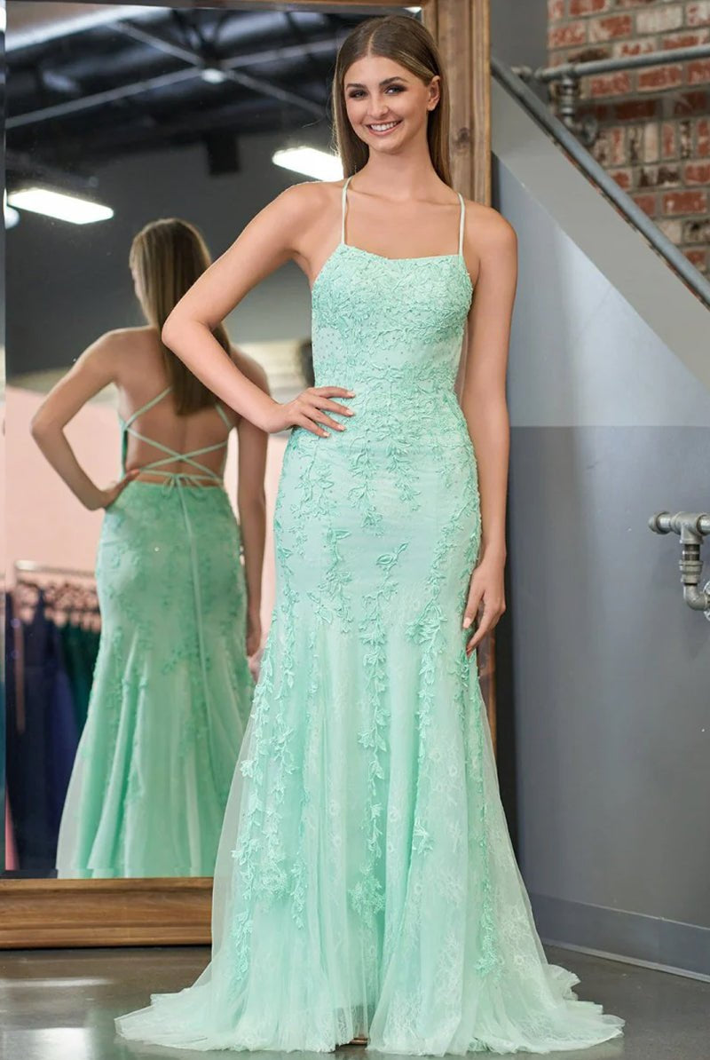 Lucille |Mermaid Spaghetti Straps Lace Prom Dress - KissProm