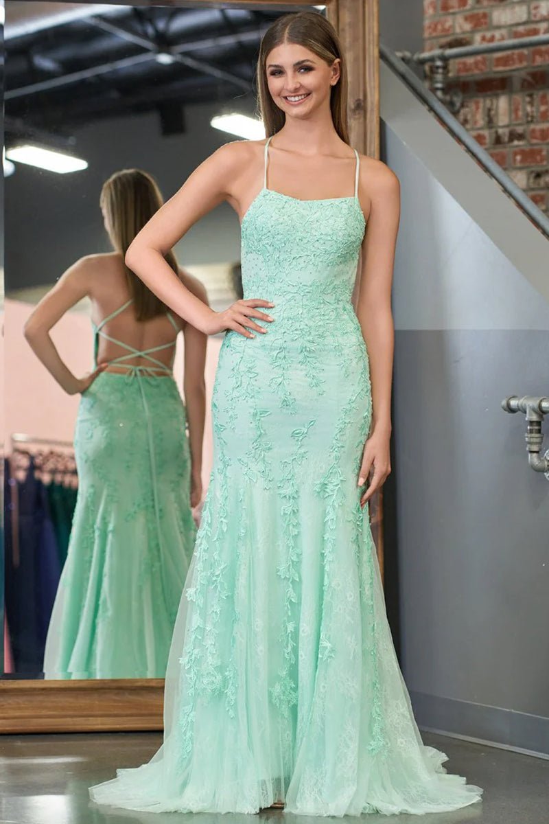 Lucille |Mermaid Spaghetti Straps Lace Prom Dress - KissProm