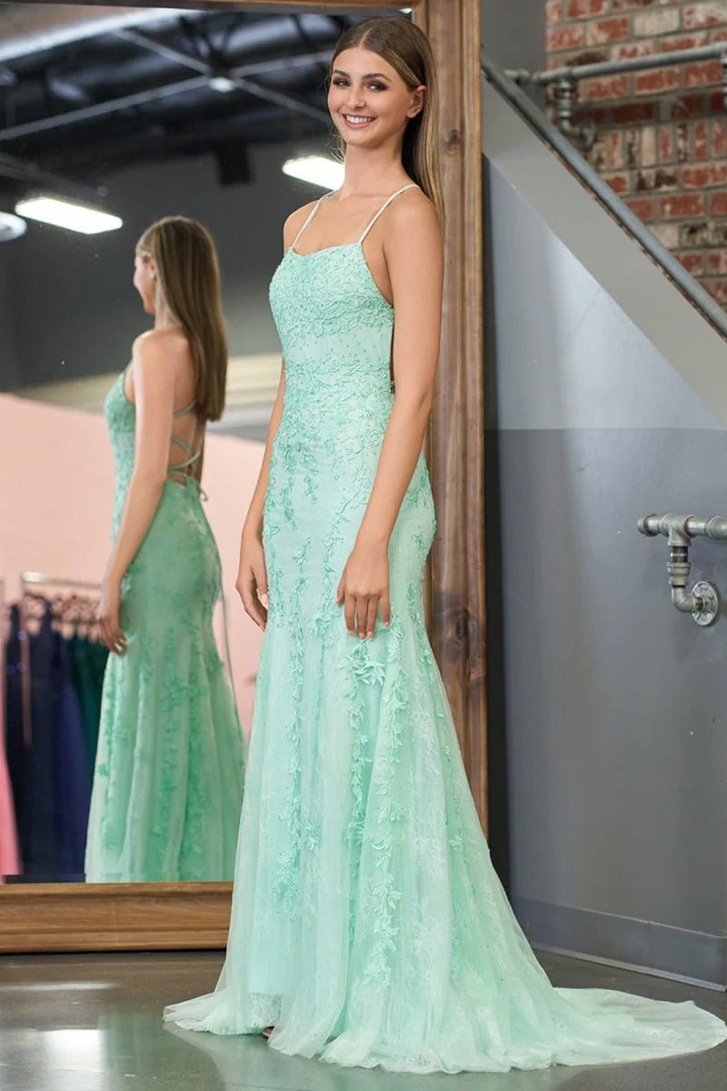 Lucille |Mermaid Spaghetti Straps Lace Prom Dress - KissProm