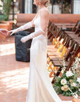 Modern Mermaid Spaghetti Charmeuse Wedding Dress With Chapel Train And Tied Back
