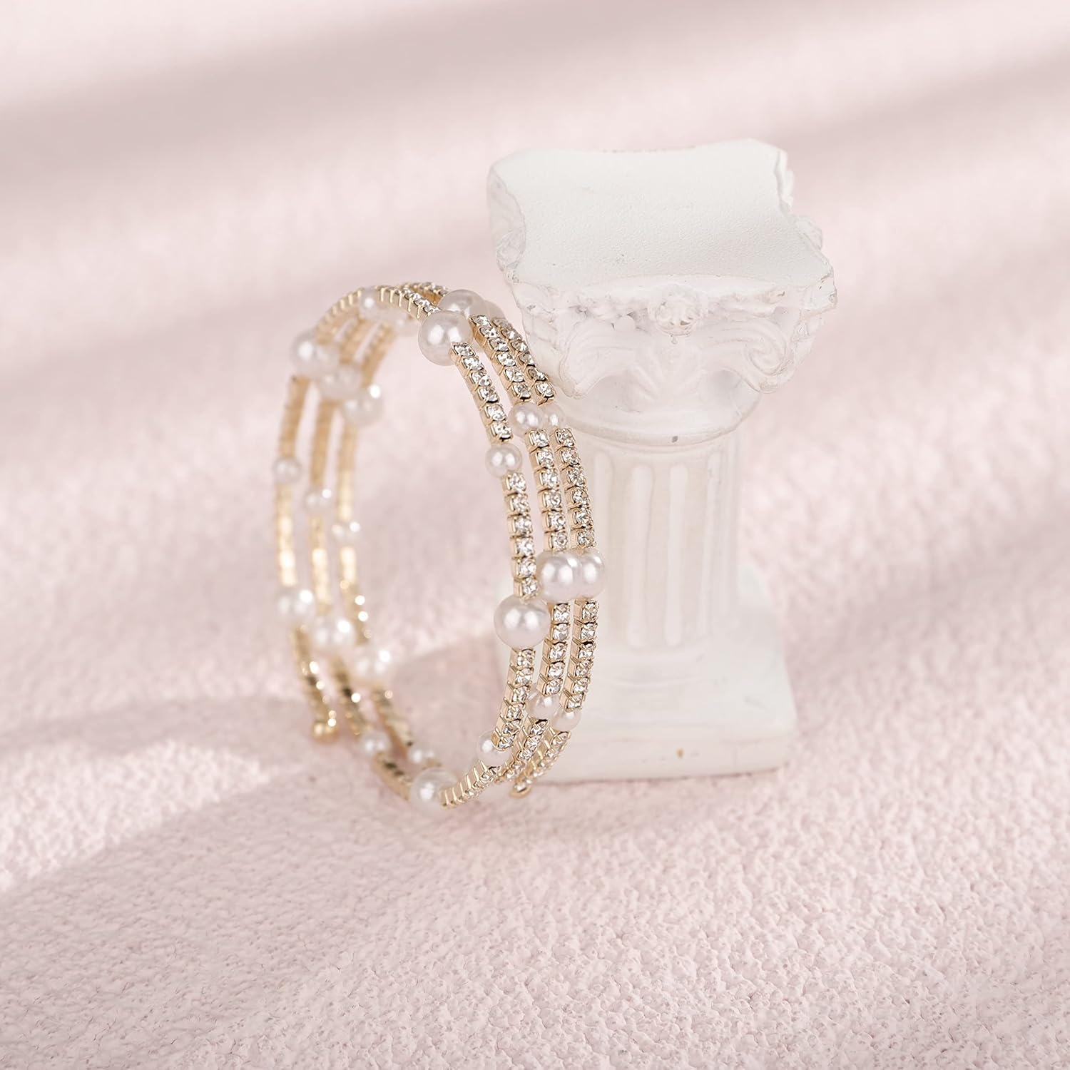 Multi Layered Stretch Wrap Silver Bracelets with Rhinestone