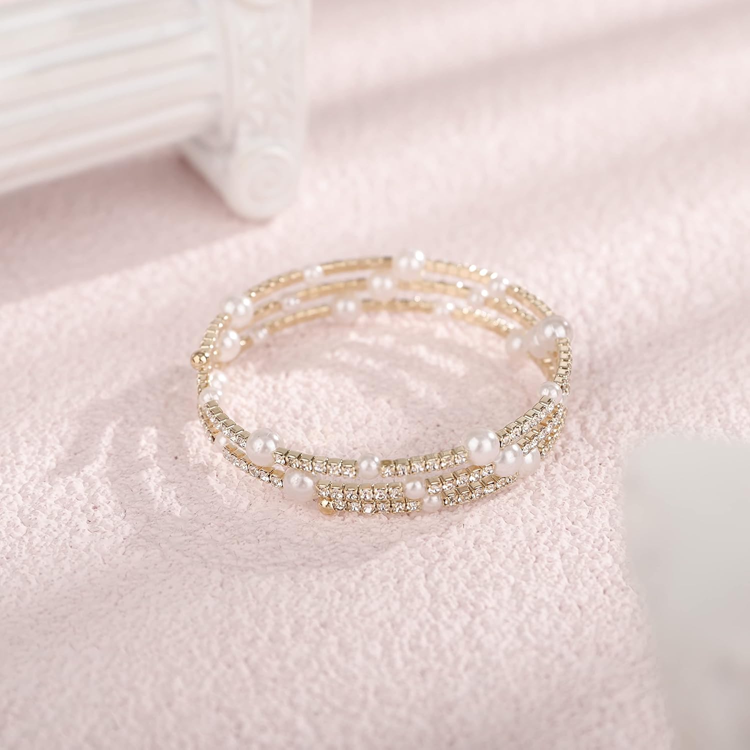 Multi Layered Stretch Wrap Silver Bracelets with Rhinestone